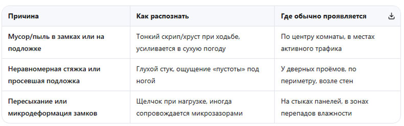 причины скрипа ламината