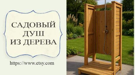 Садовый душ из дерева как элемент ландшафтного дизайна