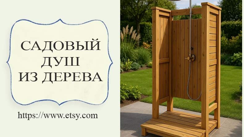Садовый душ из дерева как элемент ландшафтного дизайна