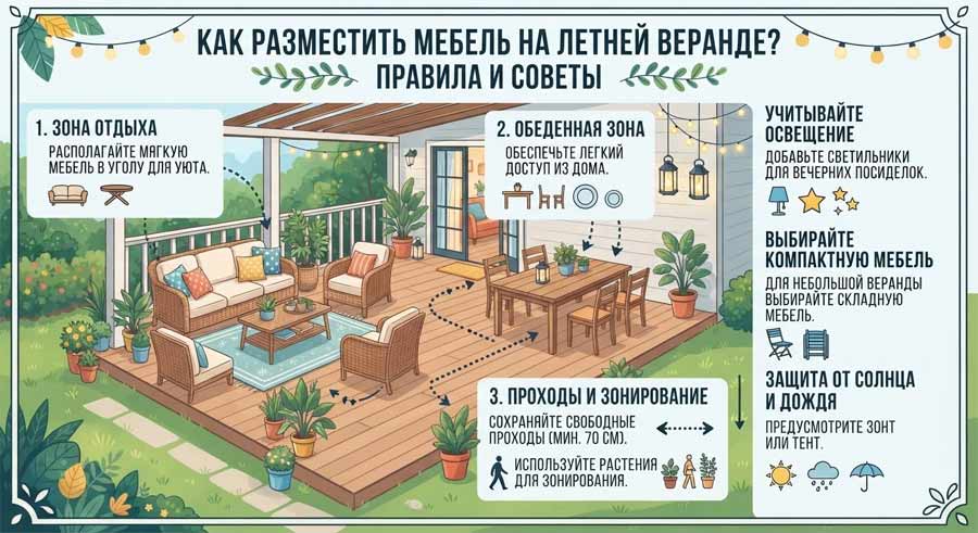 разместить мебель на летней веранде