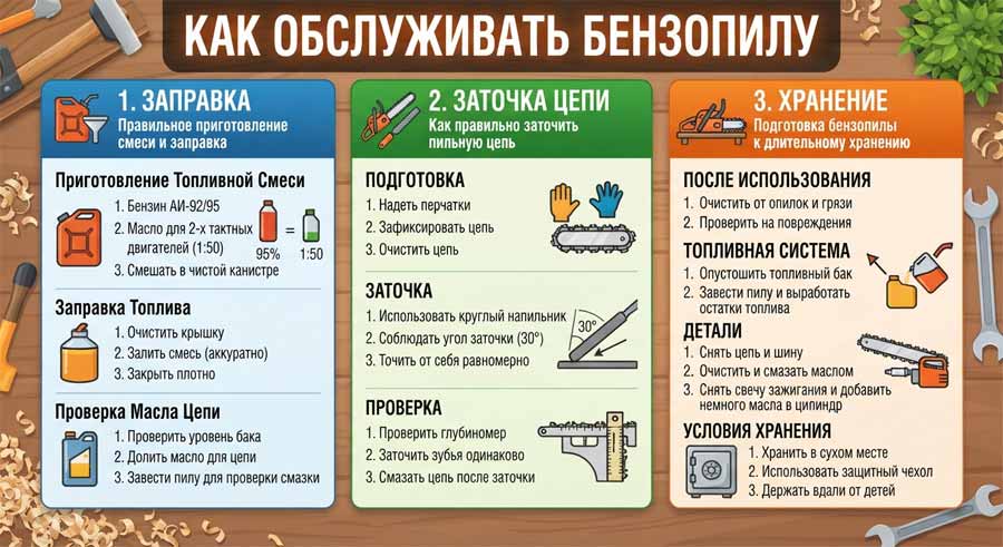 как обслуживать бензопилу