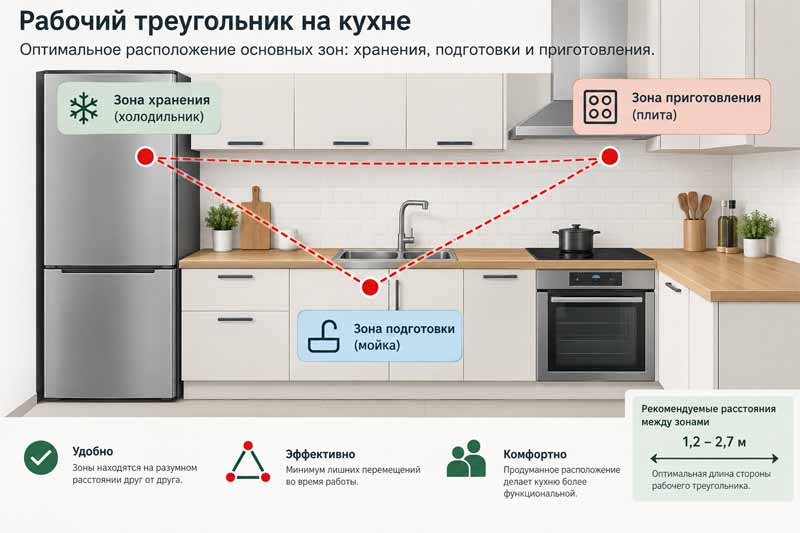 рабочий треугольник вытянутой кухни