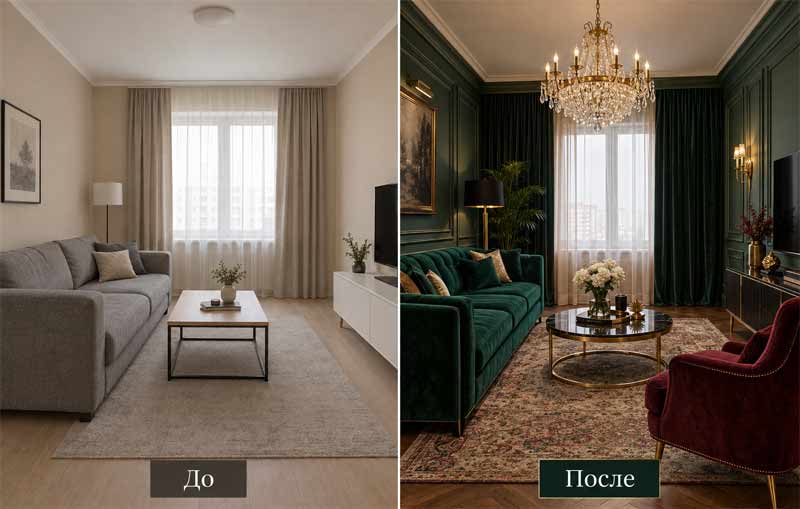 роскошная гостиная из бюджетных товаров