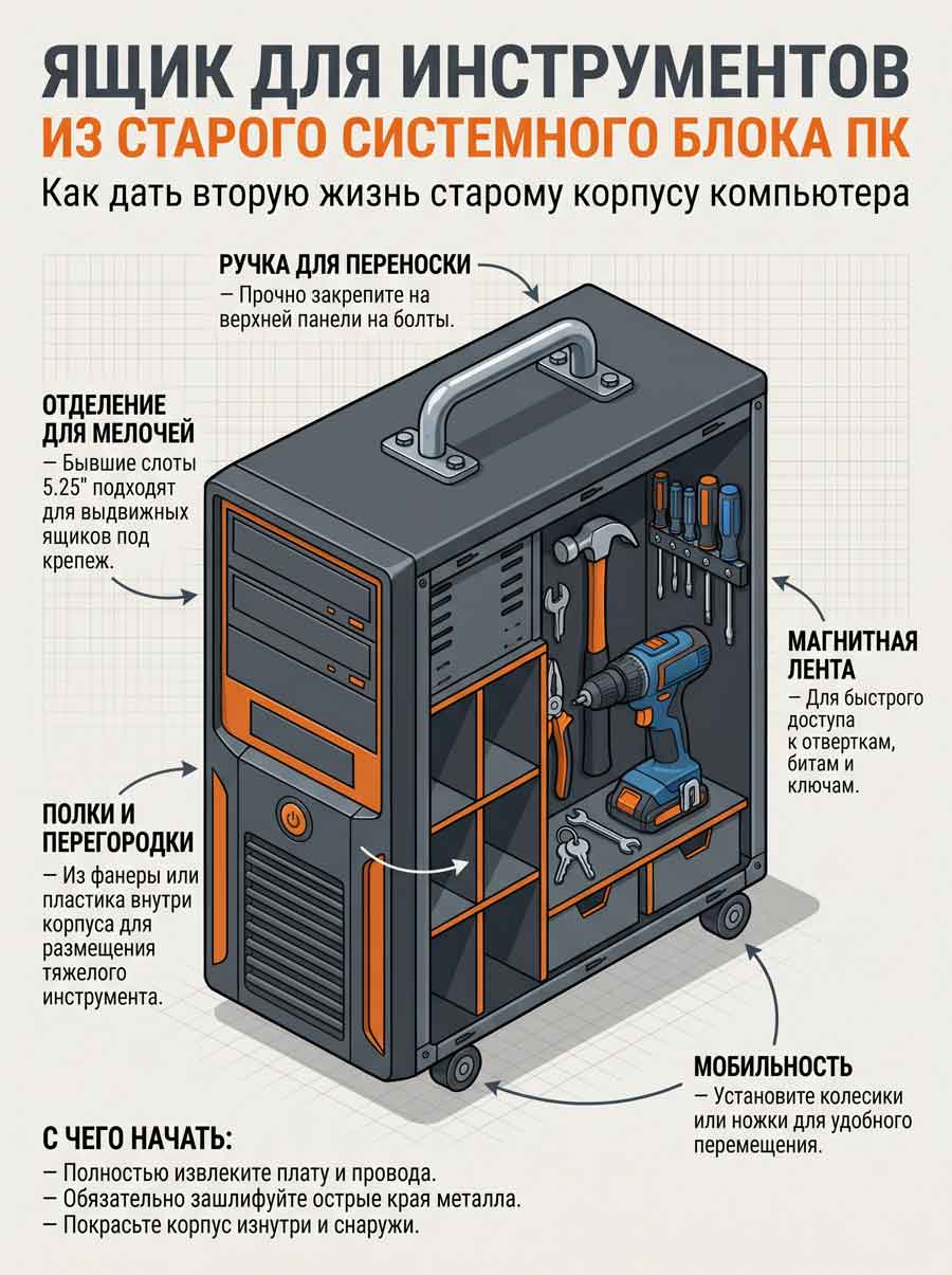 изготовление ящика для инструментов из системного блока
